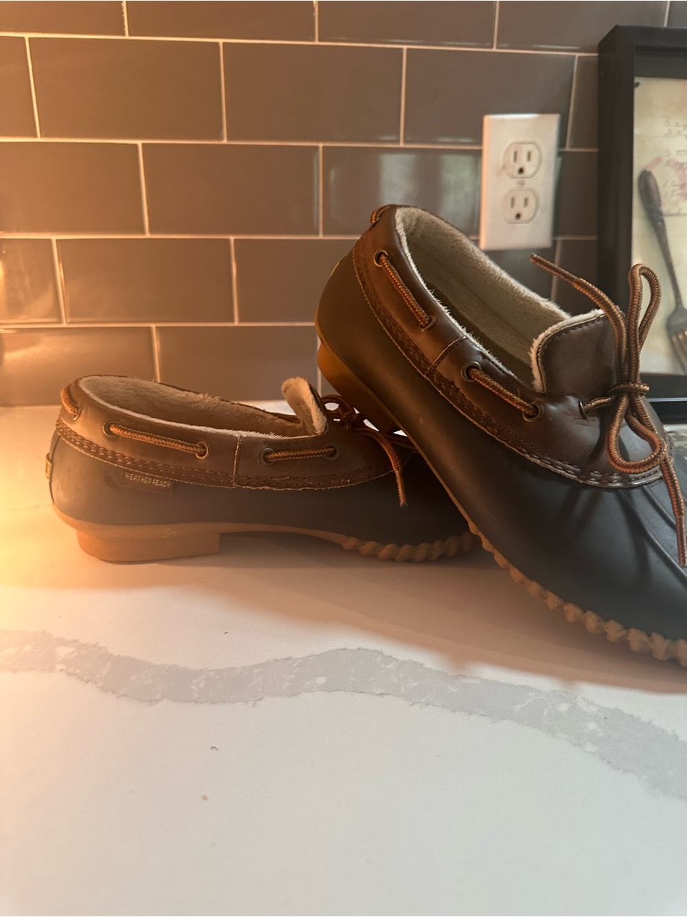JBU Brown and Tan Leather-Lined Rain Moccasin Boots